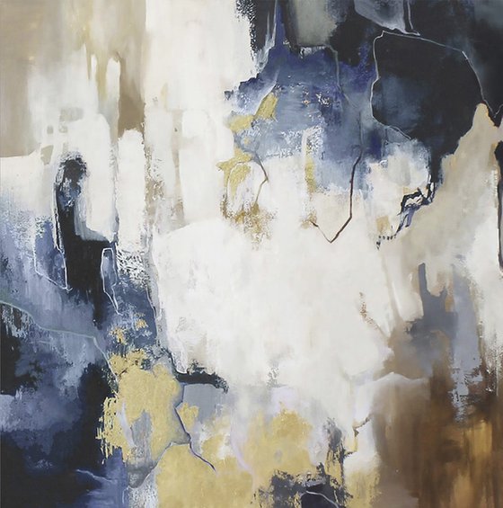 "Blue Flood" Abstract navy blue white art