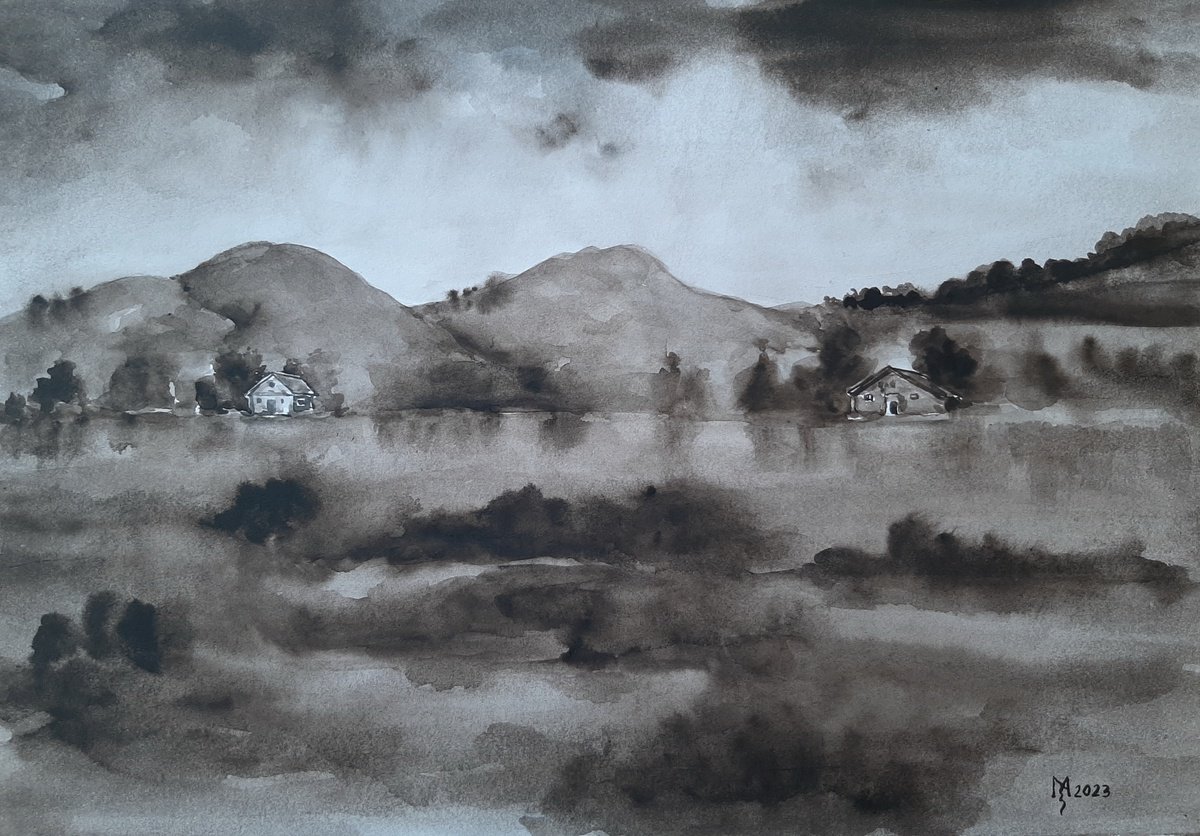 Illustrative Landscape Painting By Zoran Mihajlovic Muza, 16 X 11", Landscapes, Original Artwork