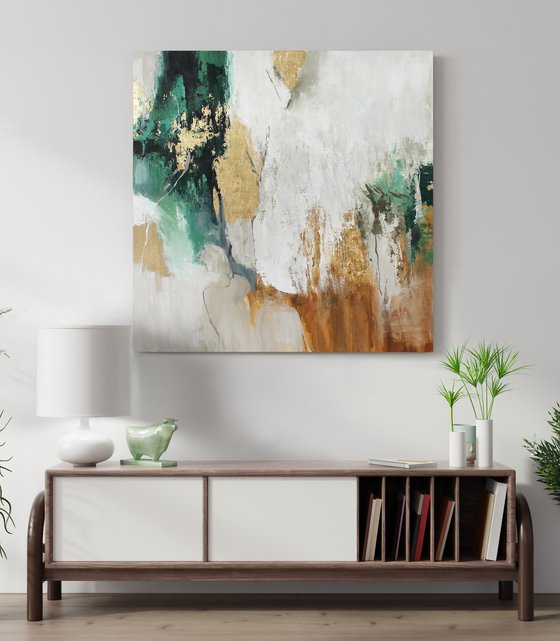 "Green Sobriety 5" Abstract green gold art