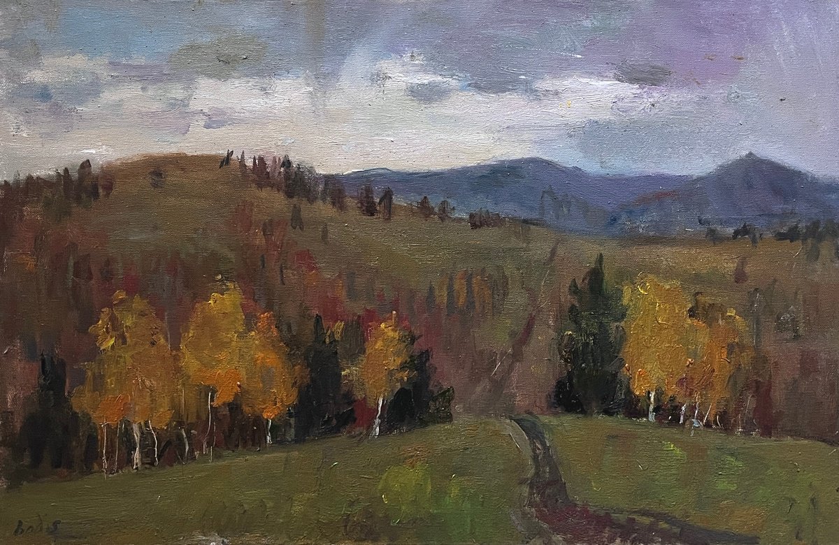 Impressionistic Landscape Oil Painting By Bohdan Dobrivskyi, 24 X 16, Orange Forest, Original Artwork