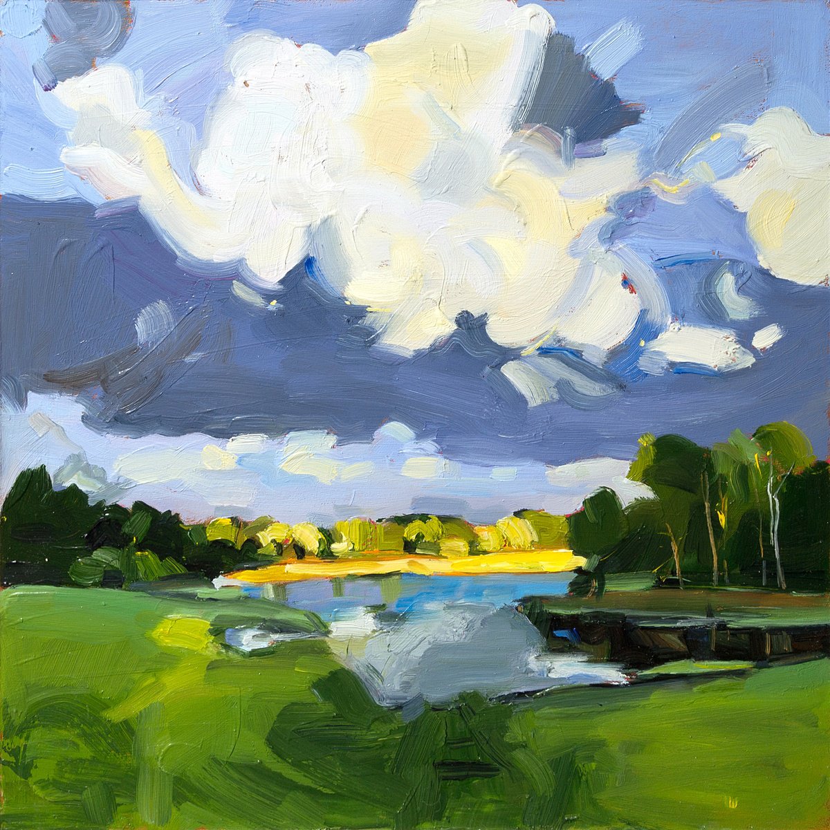 Impressionistic Landscape Oil Painting By Daria Zavadenko, 14 X 14, Sunbeam, Original Artwork