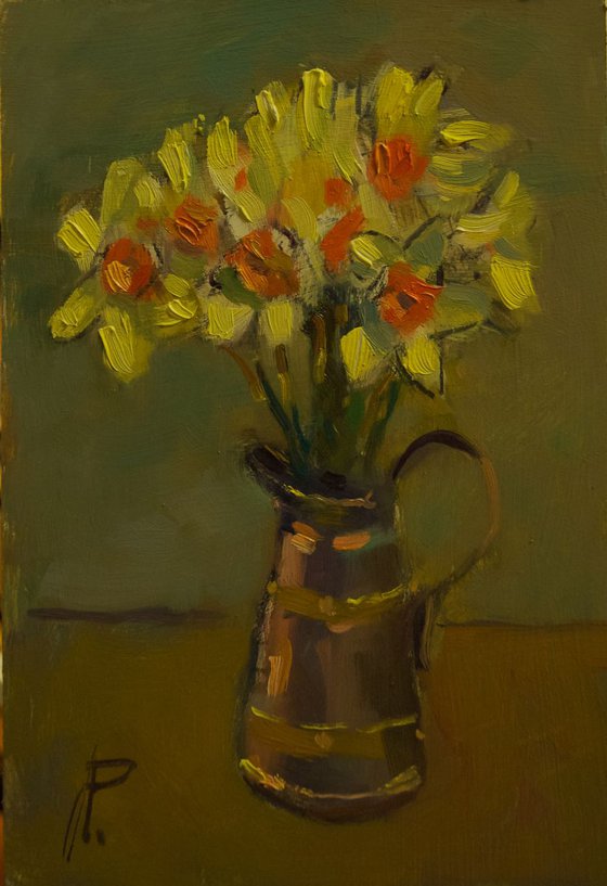 Daffodils in Copper Jug