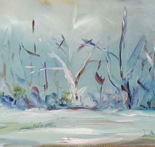 Snow Trees Horizon - semi abstract by Niki Purcell