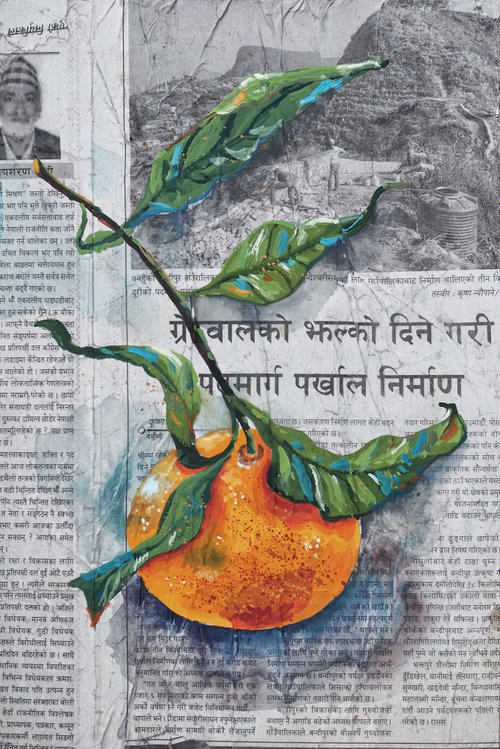 Orange on the newspaper by Delnara El