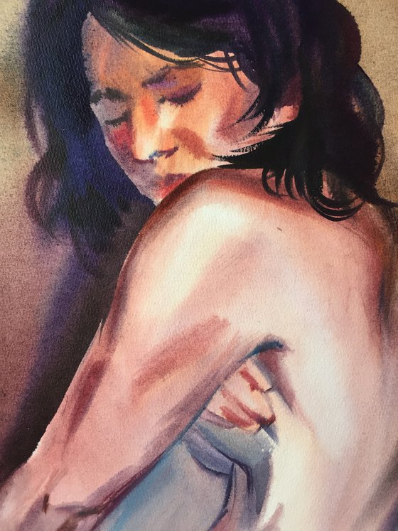 Morning. Portrait of a naked girl.