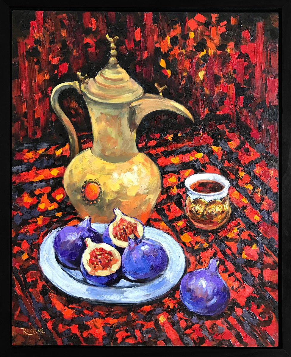 Impressionistic Still Life Oil Painting By Irina Redine, 18 X 22, Figs For Scheherazade, Original Artwork