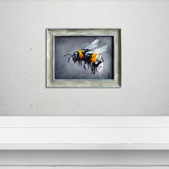 Little life - insects, oil painting, bumblebee, bumblebee oil, painting, gift, gift idea