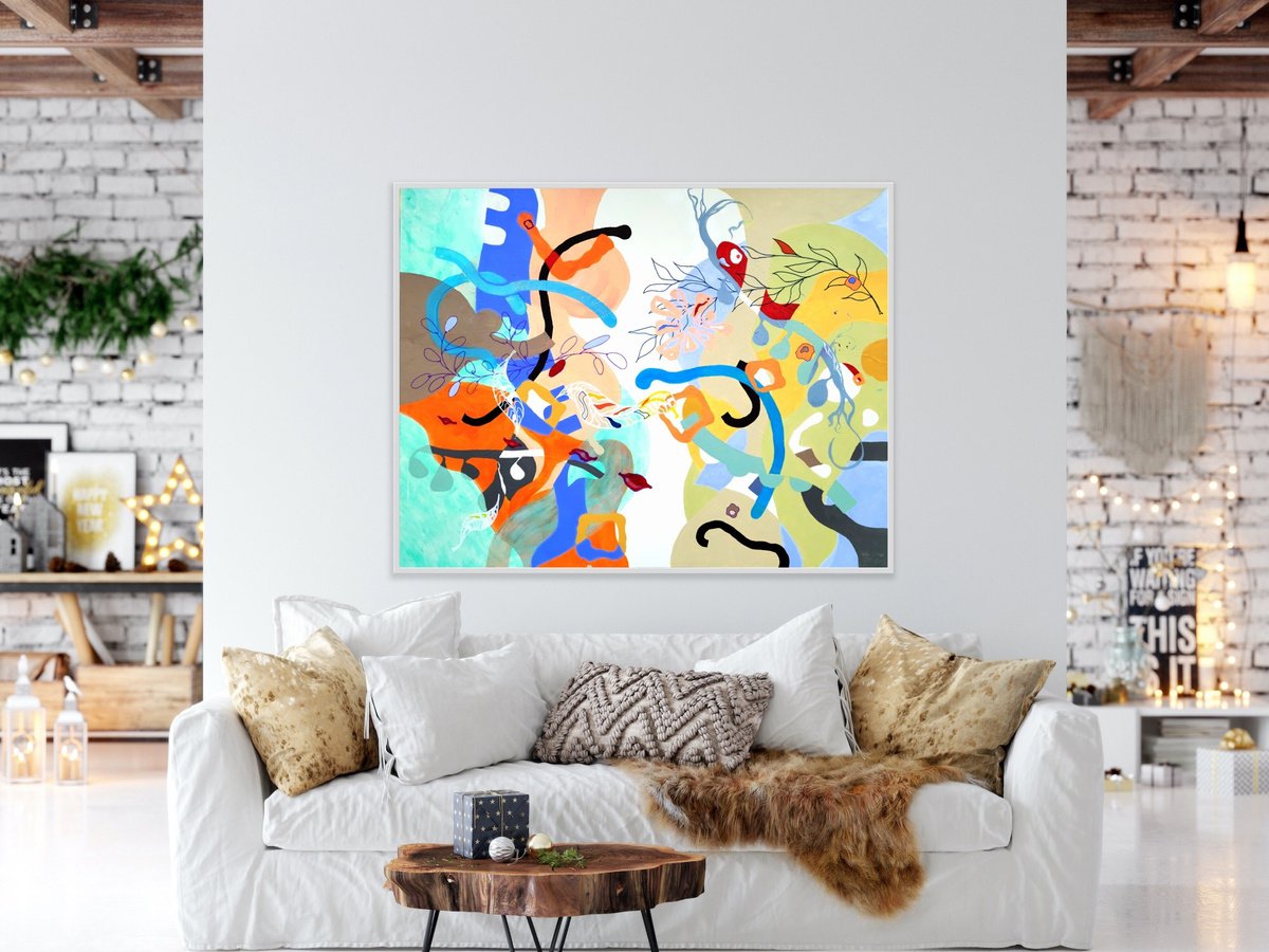 Expressive Abstract Acrylic Painting By Heather W. Ernst, 60 X 48, Free Ship To Us | Alright, Original Artwork