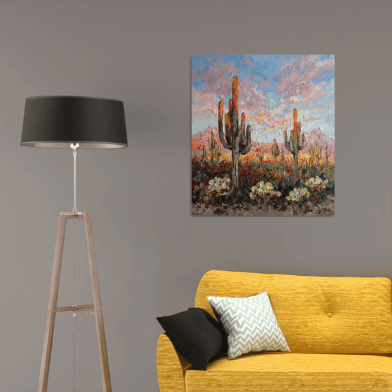 Cacti in the Desert at Sunset