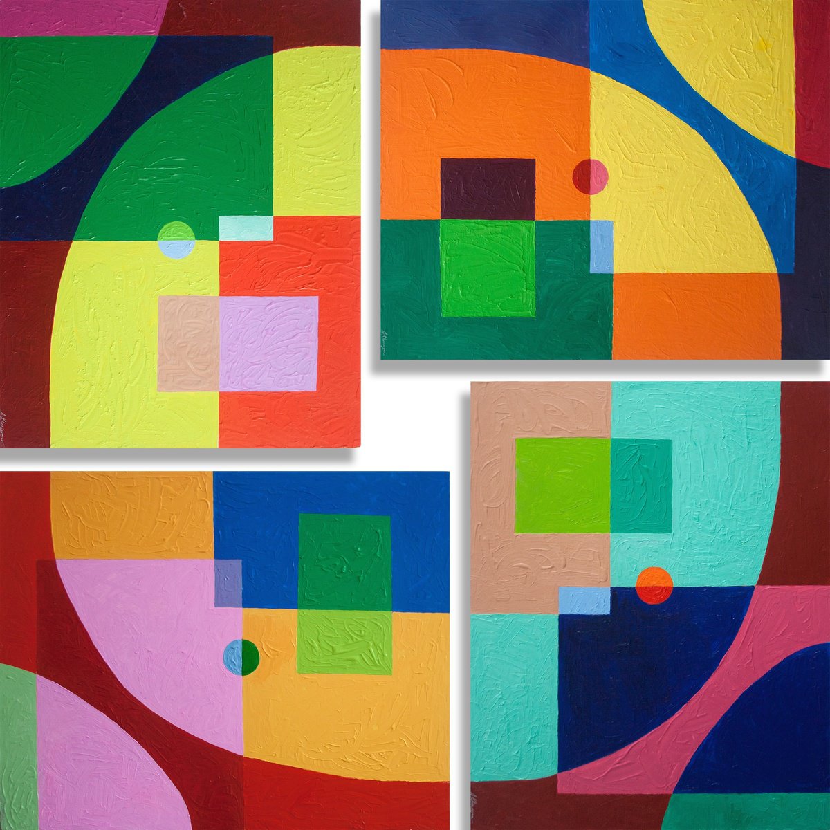 Geometric Abstract Acrylic Painting By Anna Khaninyan, 71 X 71, Modern Carpet, Original Artwork