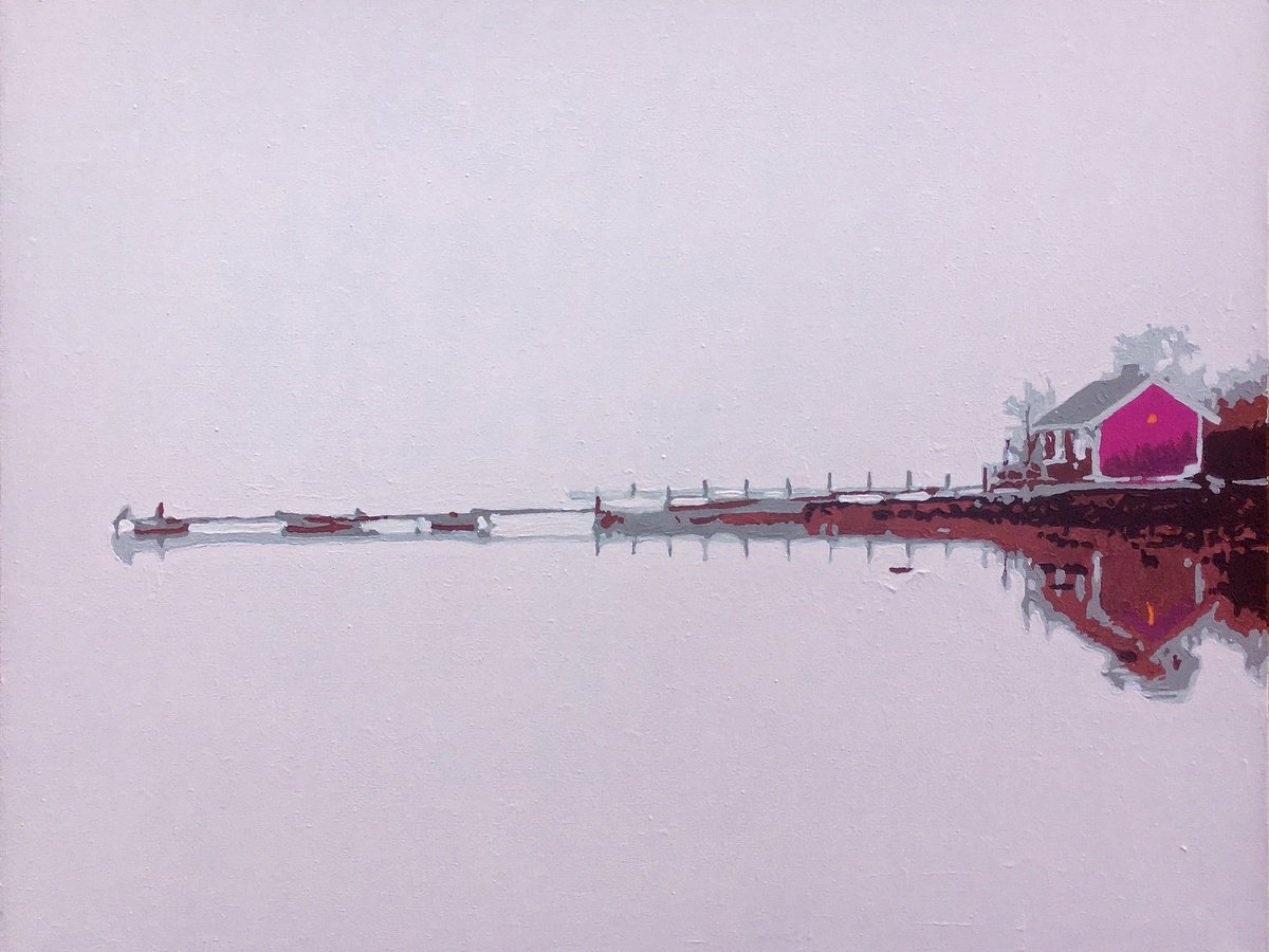 Impressionistic Landscape Acrylic Painting By Kosta Morr, 31 X 24", The Fog, Original Artwork