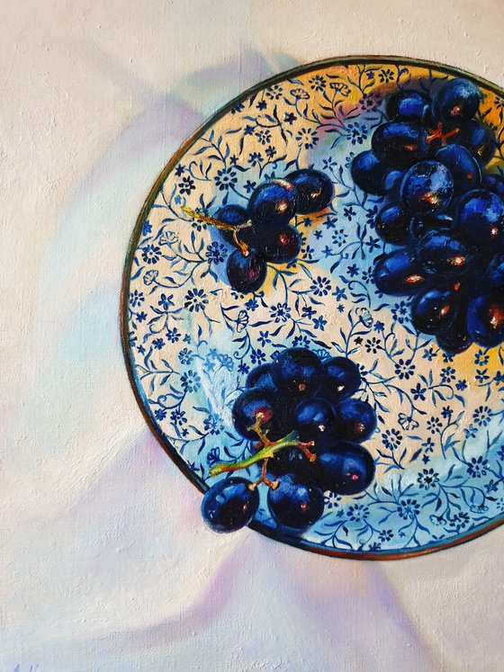 "58 grapes"  still life summer grape white liGHt original painting  GIFT (2019)