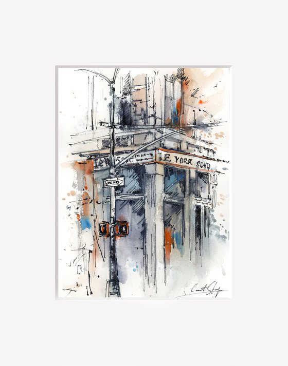 New York - Architecture Sketch Mixed Media