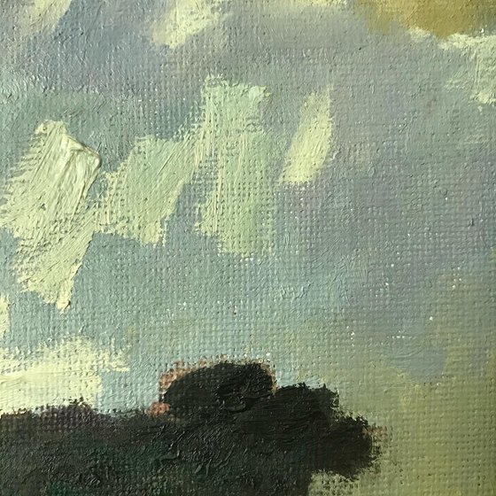 Original Oil Painting Wall Art Artwork Signed Hand Made Jixiang Dong Canvas 25cm × 30cm Park In Sunset small building Impressionism