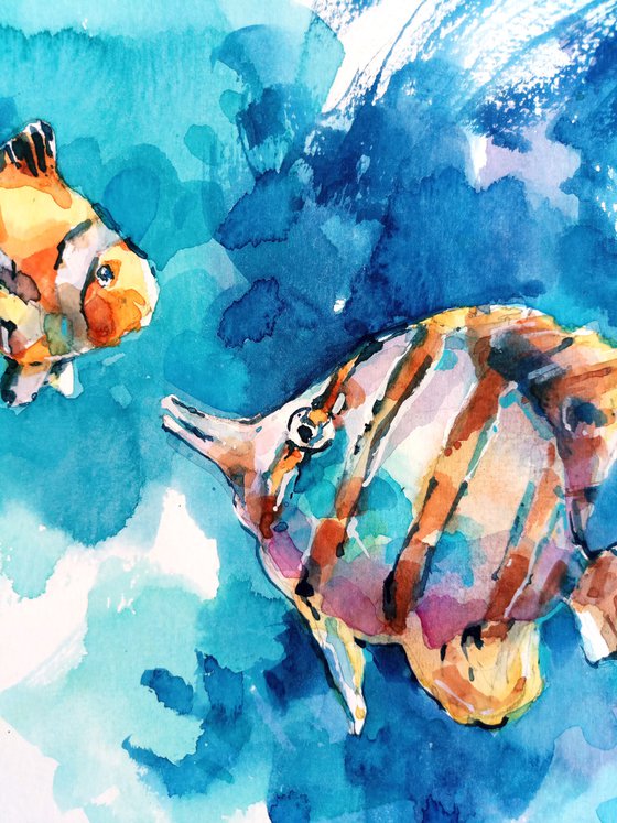 "Ocean fish" Original watercolor sketch