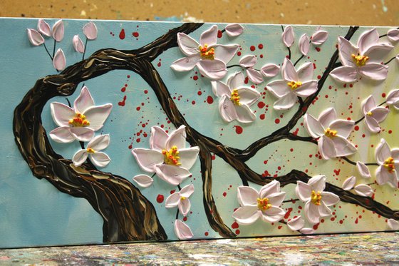 Spring Blossom - Original Blossom Sakura Painting, Impasto Flowers Art