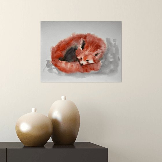 Red Panda Painting, Bear Original Watercolor Artwork, Nursery Decor