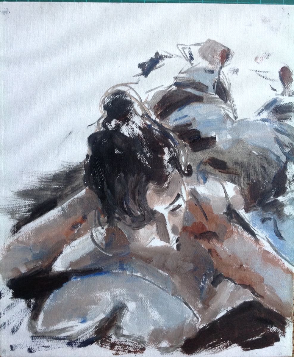 Impressionistic Portrait Oil Painting By Sandra Haney, 10 X 12", Sunbathing, Original Artwork