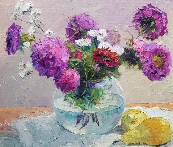 Asters in a Vase on a Table