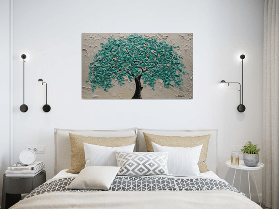 Large Abstract Textured Tree Painting 102 x 61cm