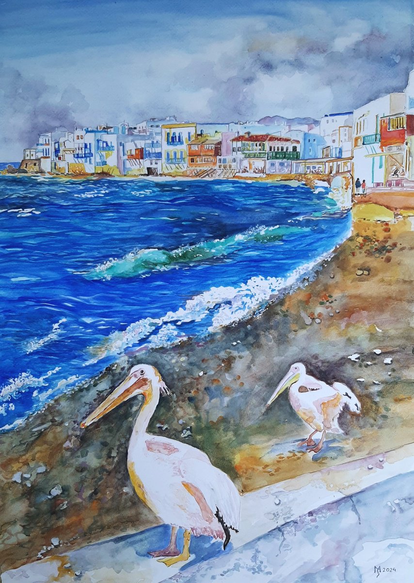 Impressionistic Watercolour , Mykonos-Greece By Zoran Mihajlovic Muza, 20 X 28, Artwork For Sale On Artfinder
