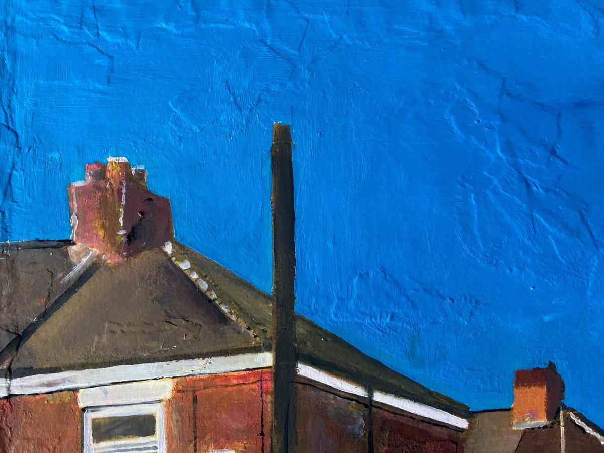 Photorealistic Cityscapes Acrylic Painting By Andrew Reid Wildman, 12 X 10, Blue Sky Over Terraced Houses, Original Artwork