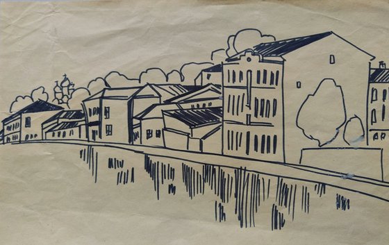 Promenade. Original ink drawing.