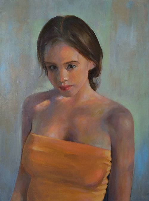 Young girl 33x44cm ,oil/canvas, impressionistic figure by Kamsar Ohanyan