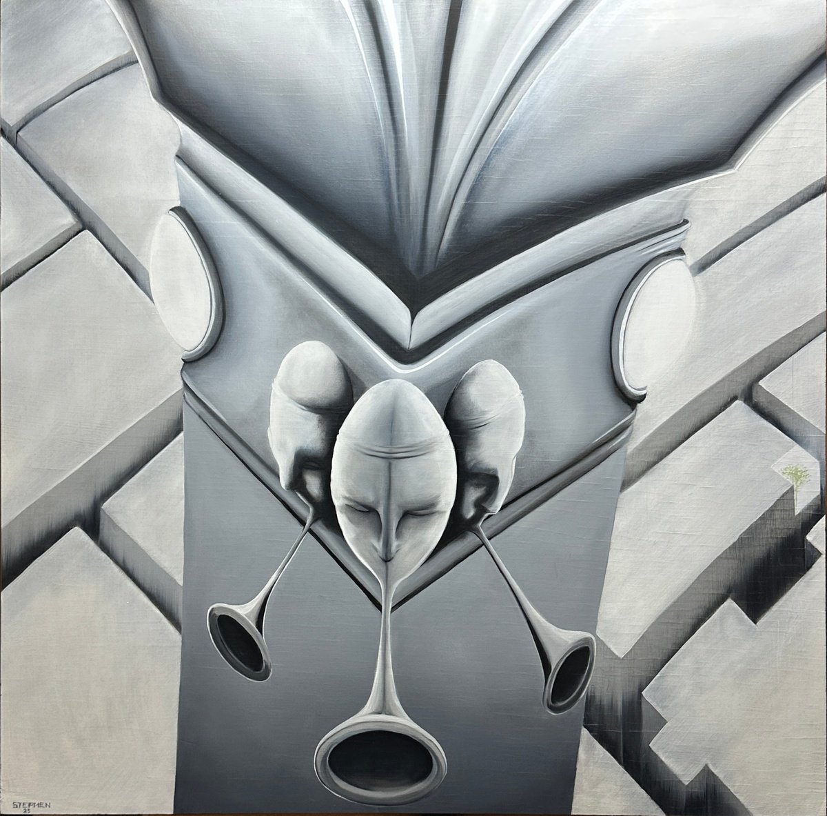 Surrealistic Cityscapes Oil Painting By Steven M. Curtis, 29 X 29", The City Sleeps, Original Artwork