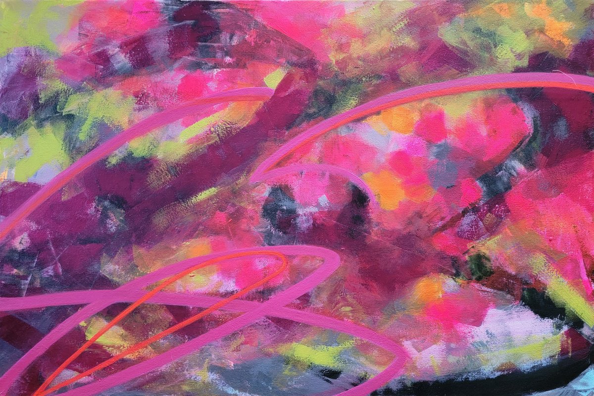 Expressive Abstract Acrylic Painting By Faith Patterson, 36 X 24, Rush Of Dawn, Original Artwork