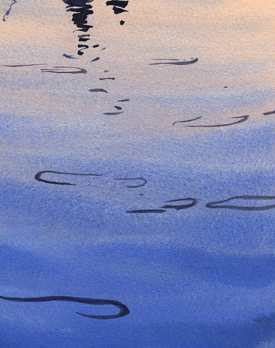 🌟Sunset🌟 - Original watercolor painting on paper, sea, lake, seascape, sunset