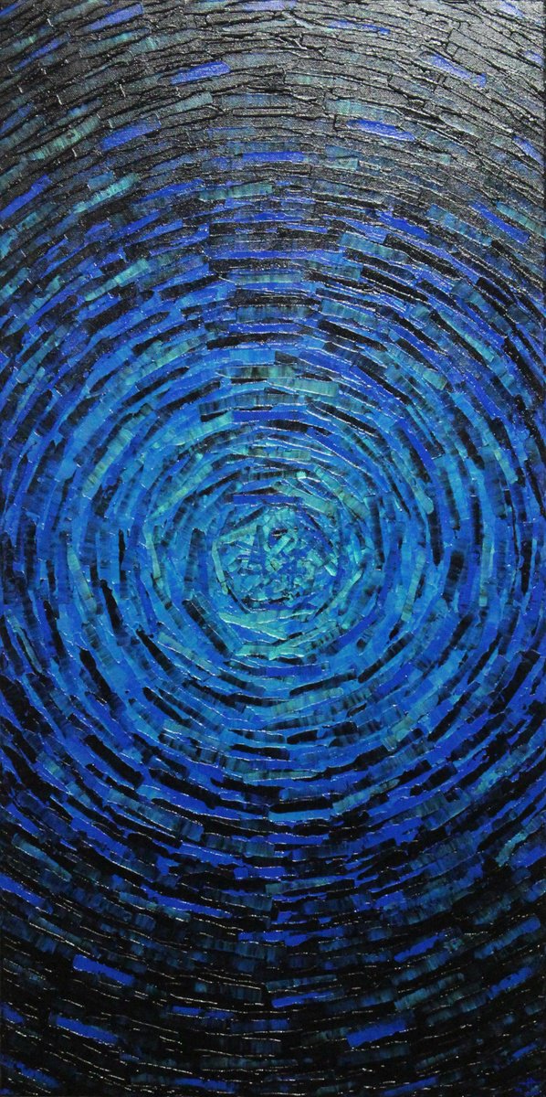 Abstract Acrylic Painting By Jonathan Pradillon, 16 X 31, Iri. Blue Fragmented Burst, Original Artwork
