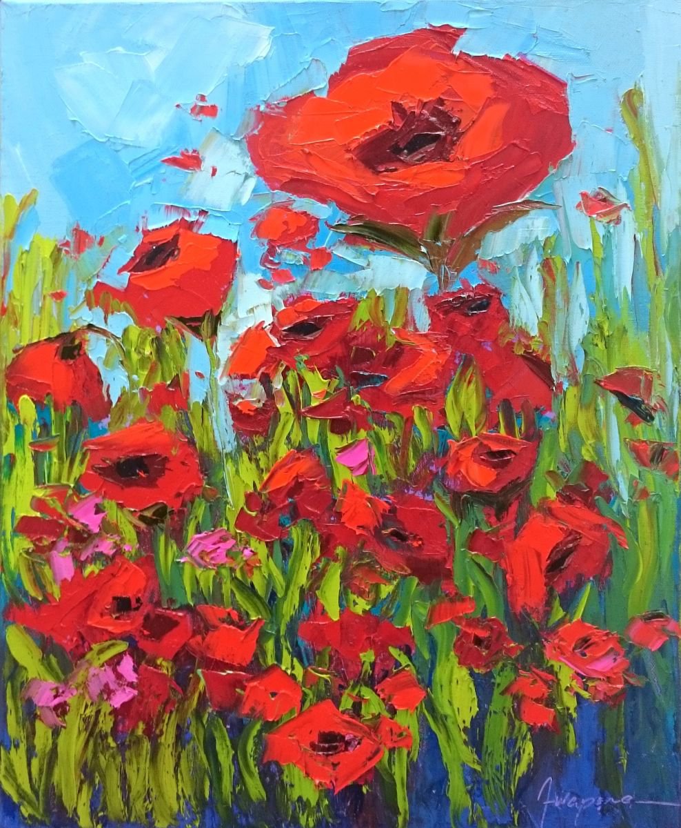 Red Poppy Field, original oil painting, Impressi | Artfinder