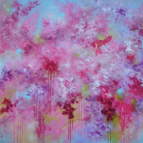 "Petals in Flight: Abstract Cherry Blossom" by Vera Hoi