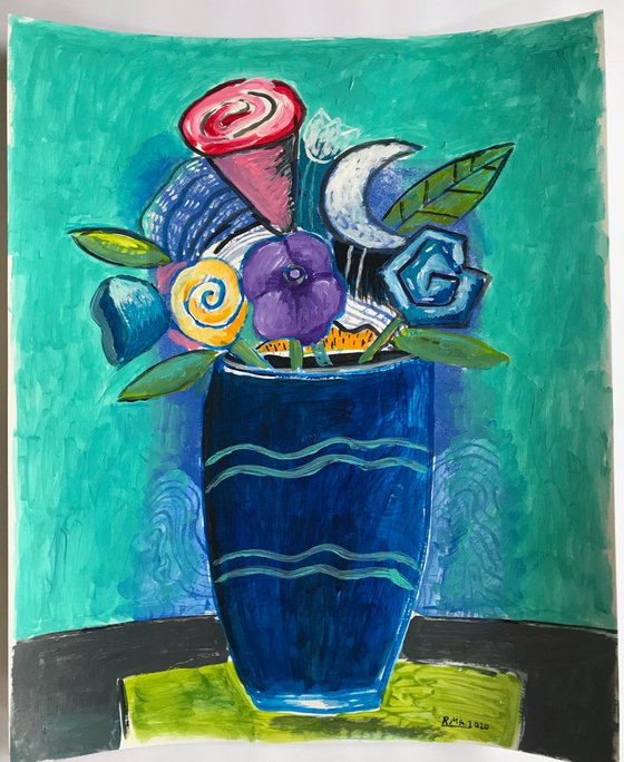 Summer Bouquet in a Blue Vase