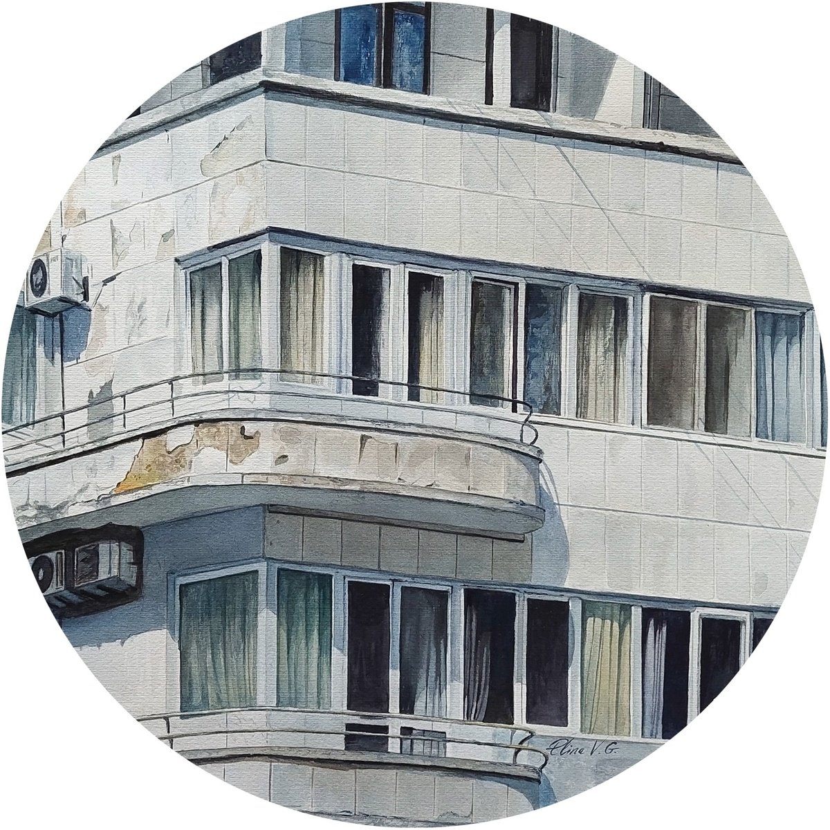 Photorealistic Cityscapes Watercolour By Elina V.g., 13 X 13, Timeless Elegance, Original Artwork