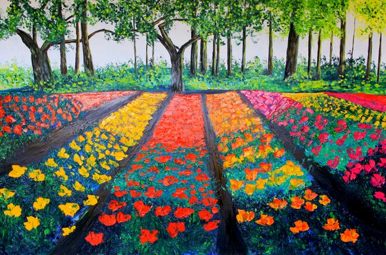 Flowers in the park  original oil painting