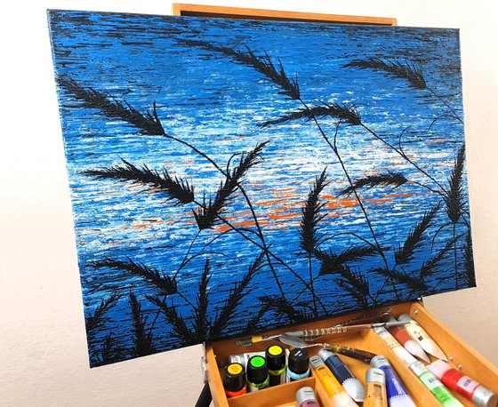 Blue Sunset In The Grass