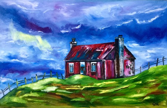 Old house. THE ENGLISH Countryside LANDSCAPE, OIL PAINTING. OFFICE URBAN WALL ART