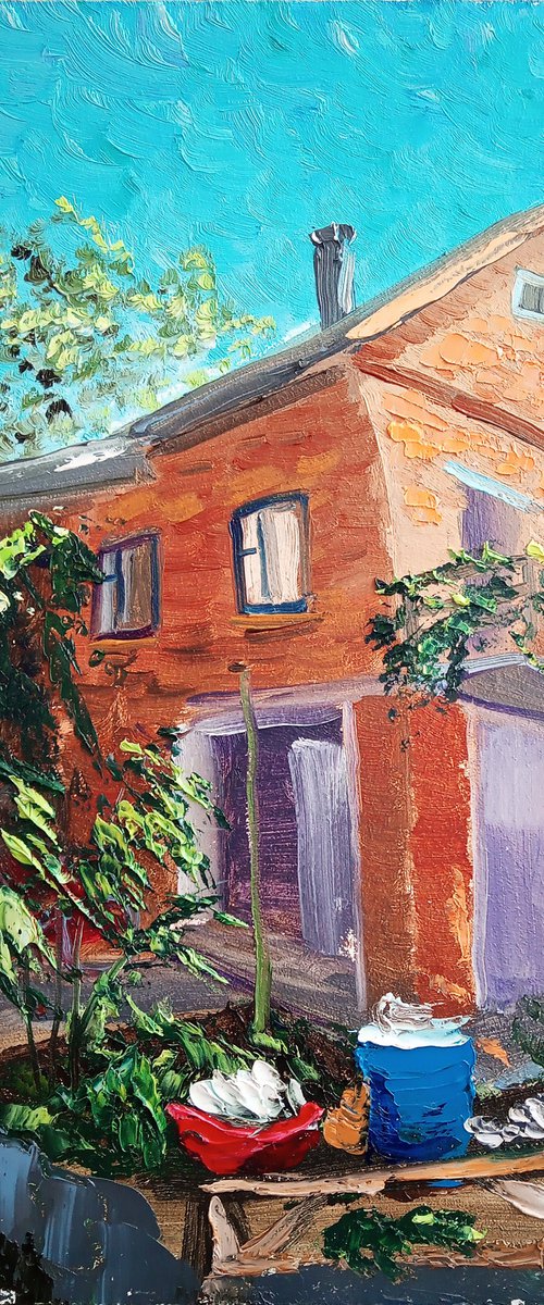 The yard of the country house Plein Air Painting by Dmitry Fedorov