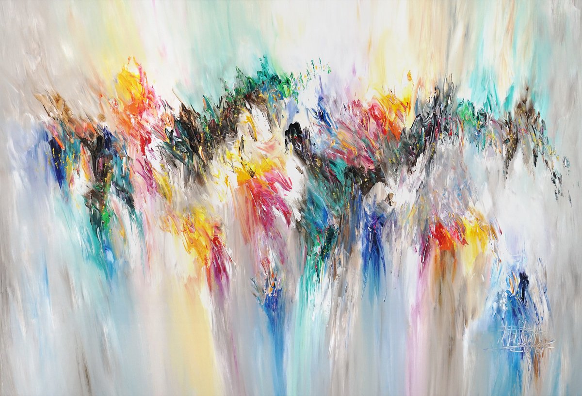 Abstract Acrylic Painting By Peter Nottrott, 61 X 41", Awesome Moments D 1, Original Artwork