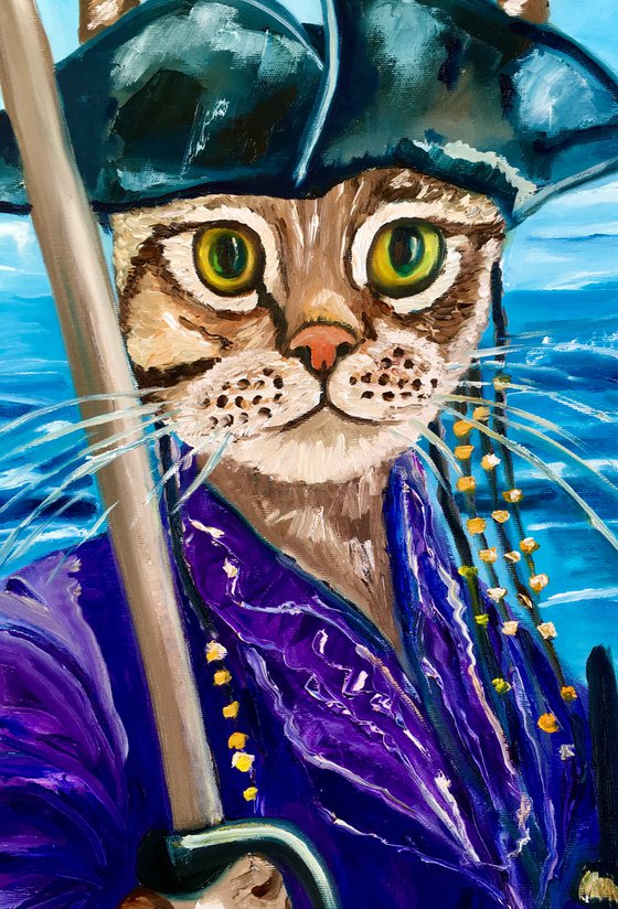 Troy The Cat Pirate of the Caribbean , Cat Pirate, original oil painting, portrait