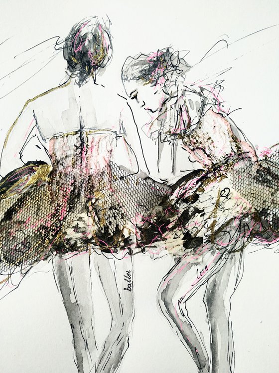 Ballerina ink drawing series-Figurative drawing on paper