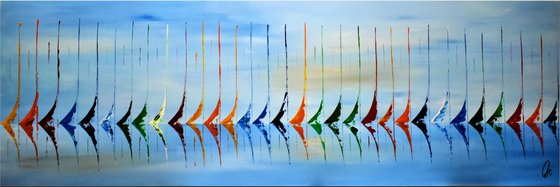 Big Blue Race- Abstract- Colourfull Sailboat Painting- Large Acrylic Art Canvas Wart Art Ready to hang