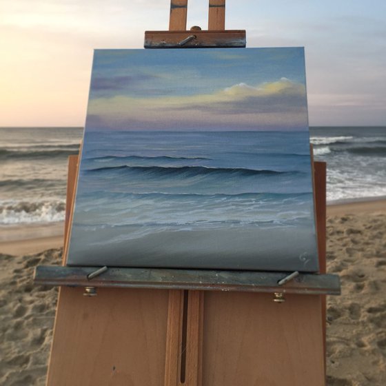 Sunrise at Ocracoke, plein air seascape oil painting on canvas by Eva Volf