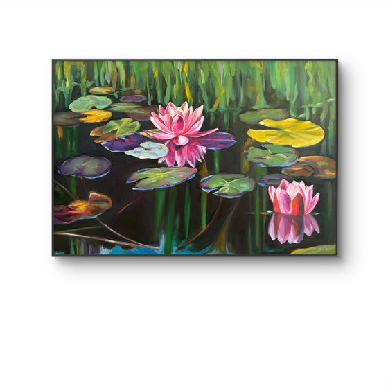 Colorful pond.Water lilies