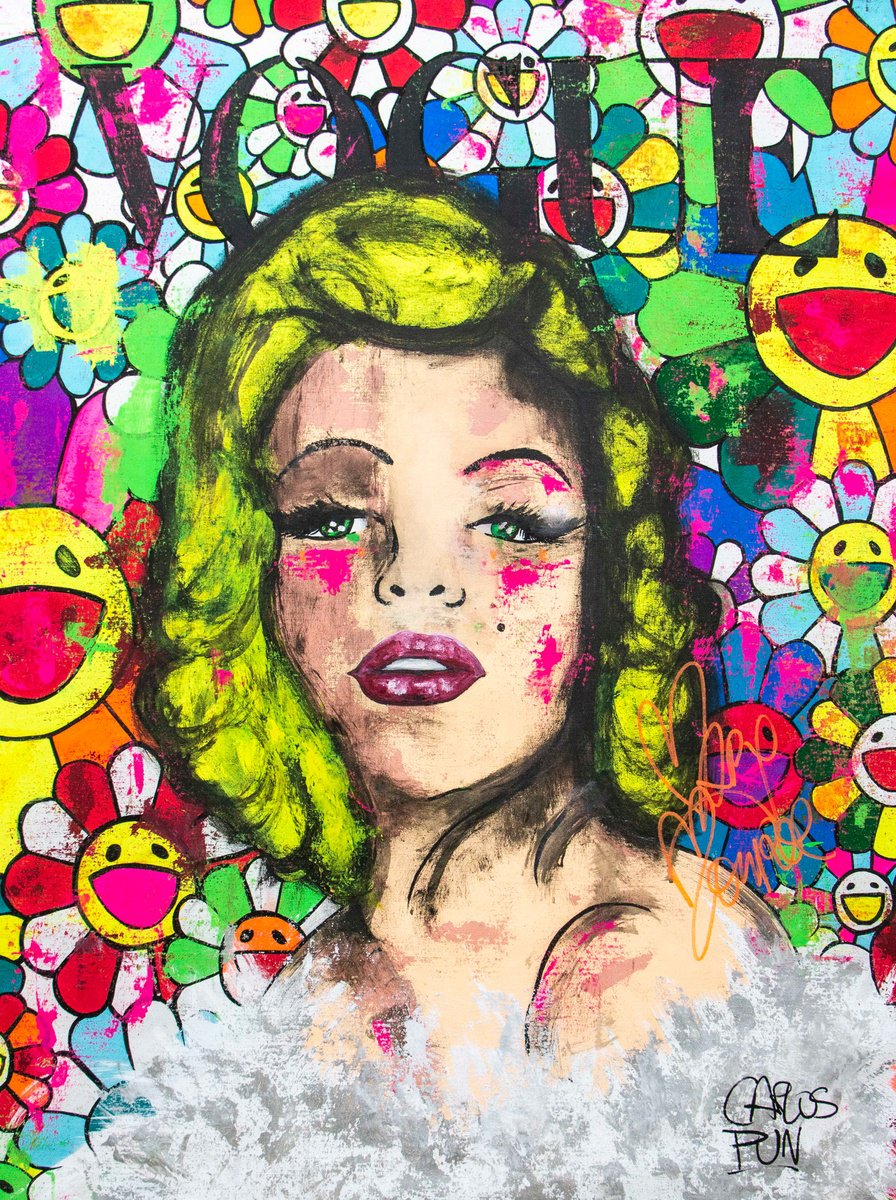 Urban And Pop Portrait Acrylic Painting By Carlos Pun Art, 28 X 39, Marilyn Monroe Vogue Magazine, Original Artwork
