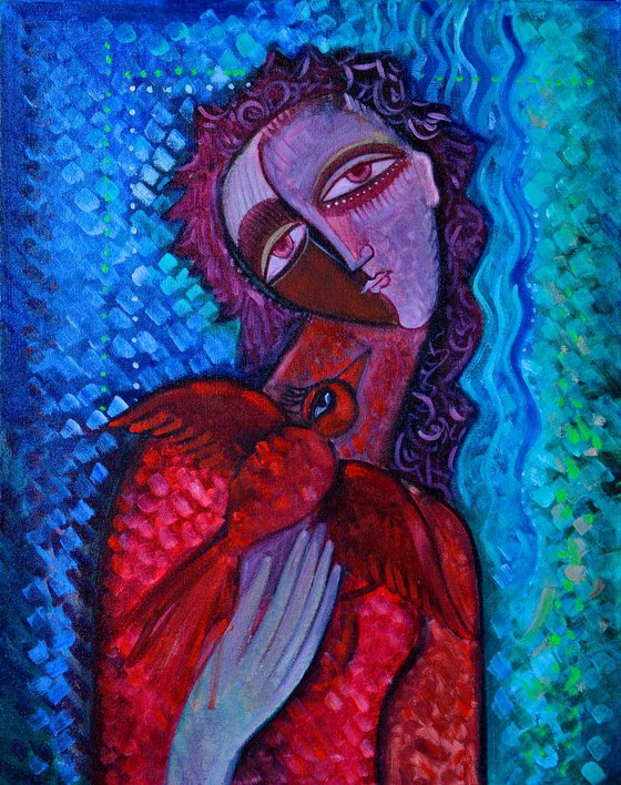 Girl with Red Bird