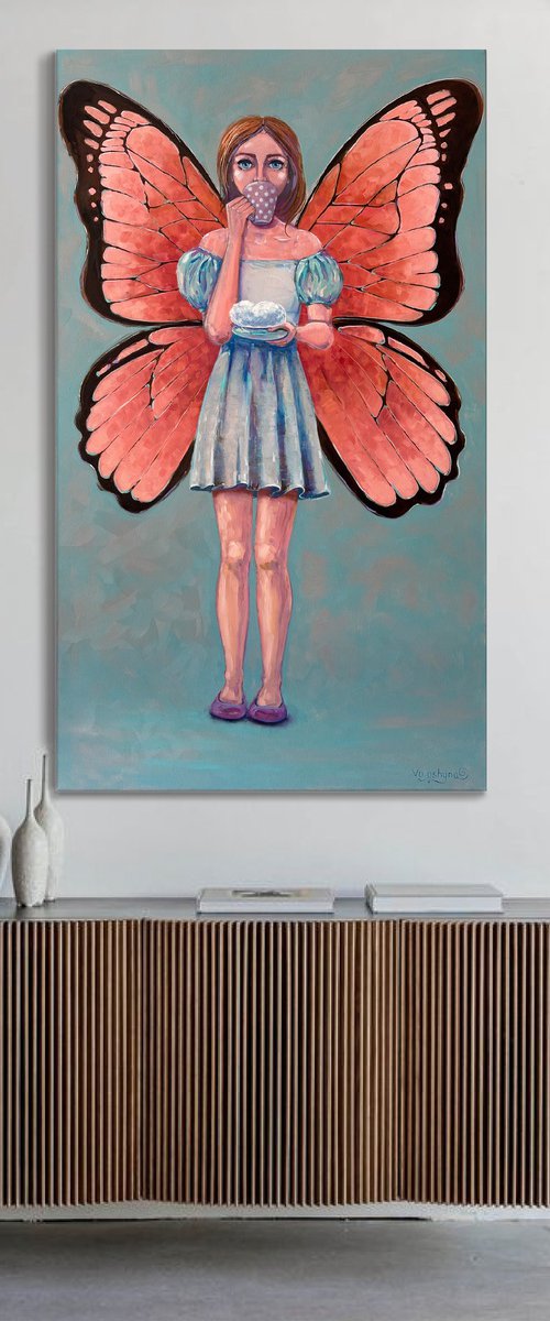 "She has wings". Original surrealistic oil painting. XXL by Mary Voloshyna