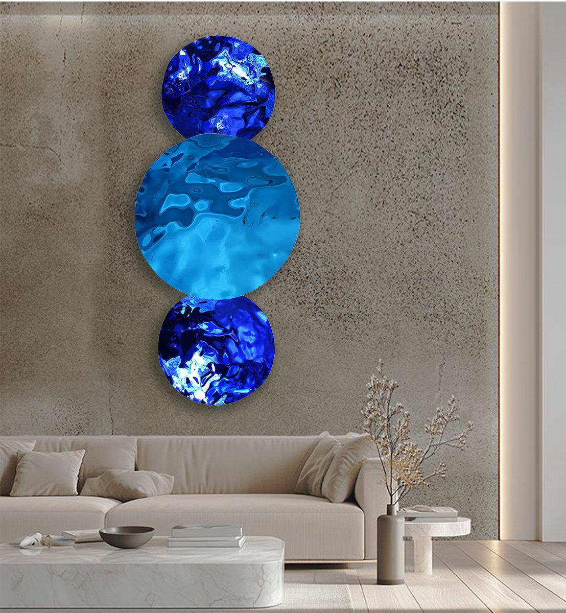 Geometric Abstract Sculpture By Anna Sidi-Yacoub, 118 X 47, Blue Stars, Original Artwork